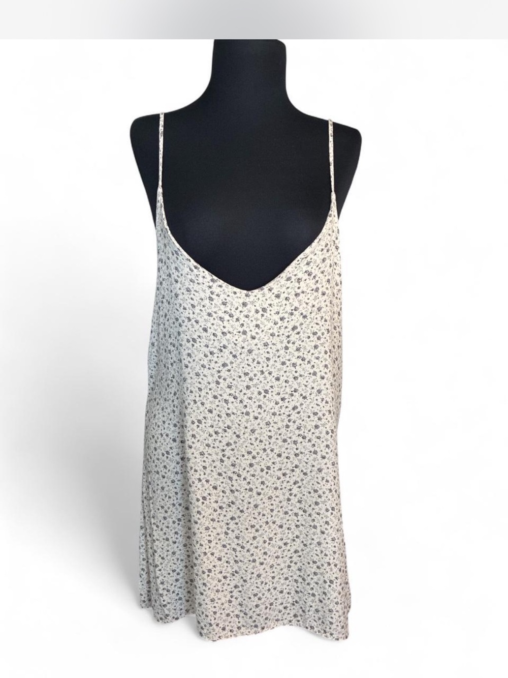 Brandy Melville White Slip Dress with Black Floral Print